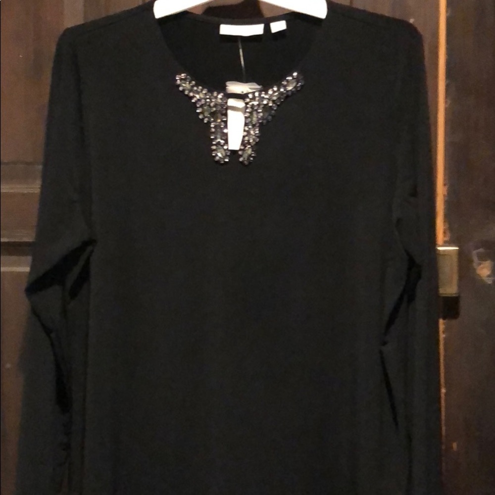 NWT Black Long Sleeve Top w/Jeweled Detail Size L